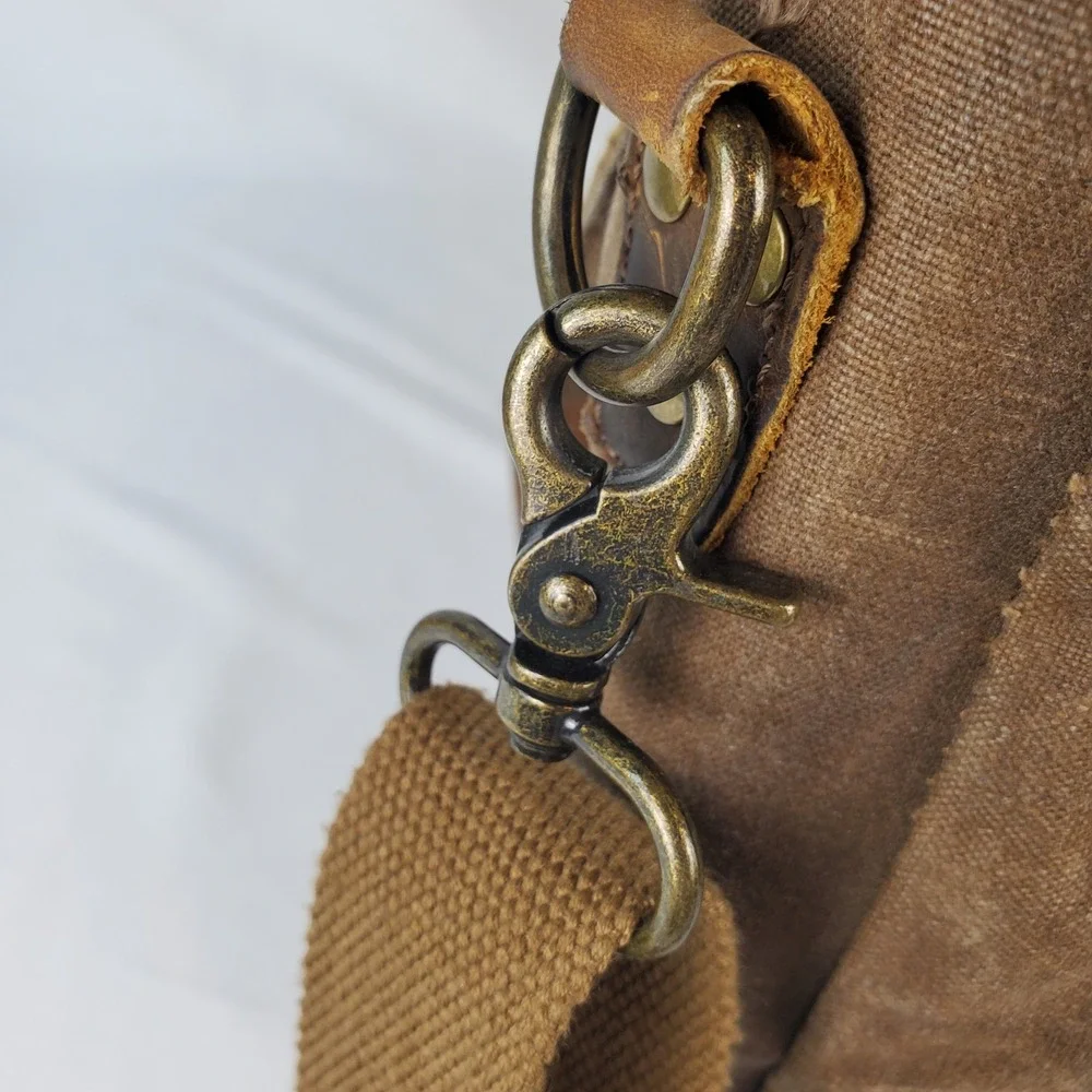 NEWHEY Messenger Laptop Bag Waterproof Canvas Leather Nubuck Brown Beeswax